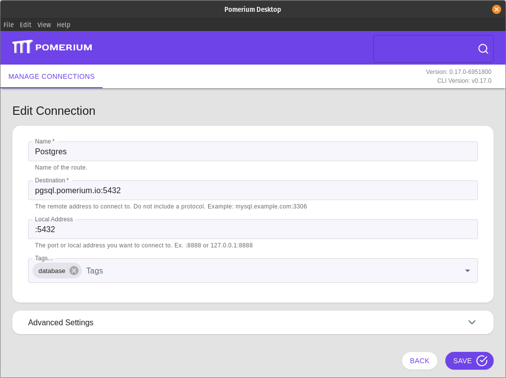 A new connection to an SSH gateway